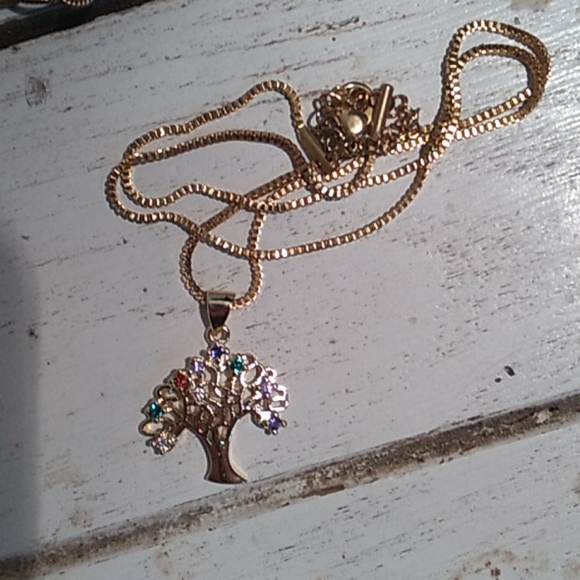 Austrian Crystal Tree of Life Necklace 10k Gold - Picture 5 of 15